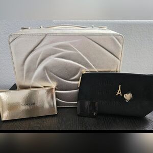 🌹Lancôme 4 piece Set,Gold Cosmetic Case, Bag,Eye Shadow Pallette & Bronzer NWOT